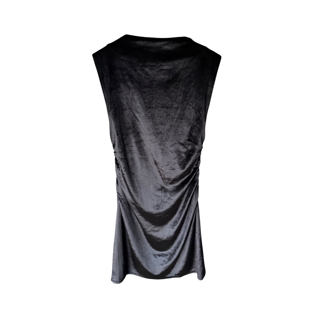 WAYF Black Velvet Ruched Sleeveless Mock Neck Mini Dress Women's - Picture 2 of 6